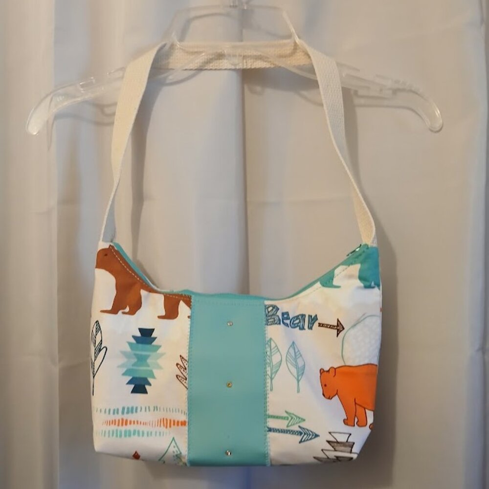New Western Vinyl Top handle Shoulder Bag Purse Camping Bears Crescent Baguette